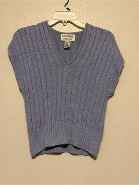 Vintage 80’s Collage Periwinkle V-Neck Ribbed Short-Sleeve Sweater Vest